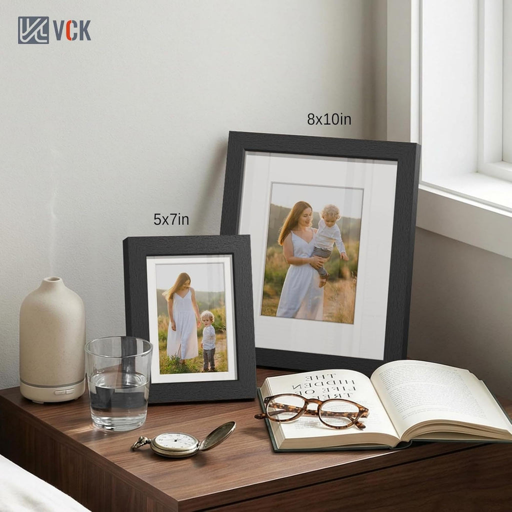 5x7 Picture Frame Set of 9, Photo Collage Wall Decor, Black Wood