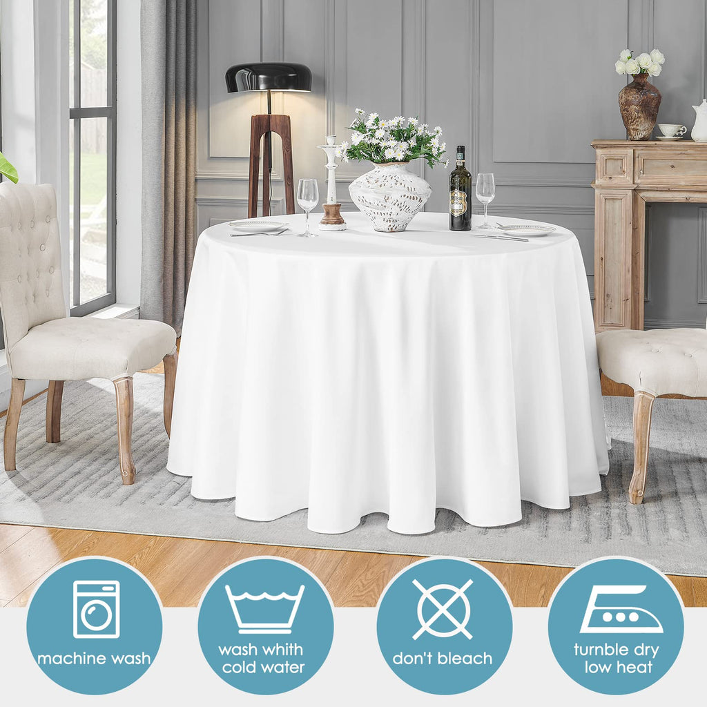 Classic Series 6 Pack 120inch Round Polyester Table Cloth, White