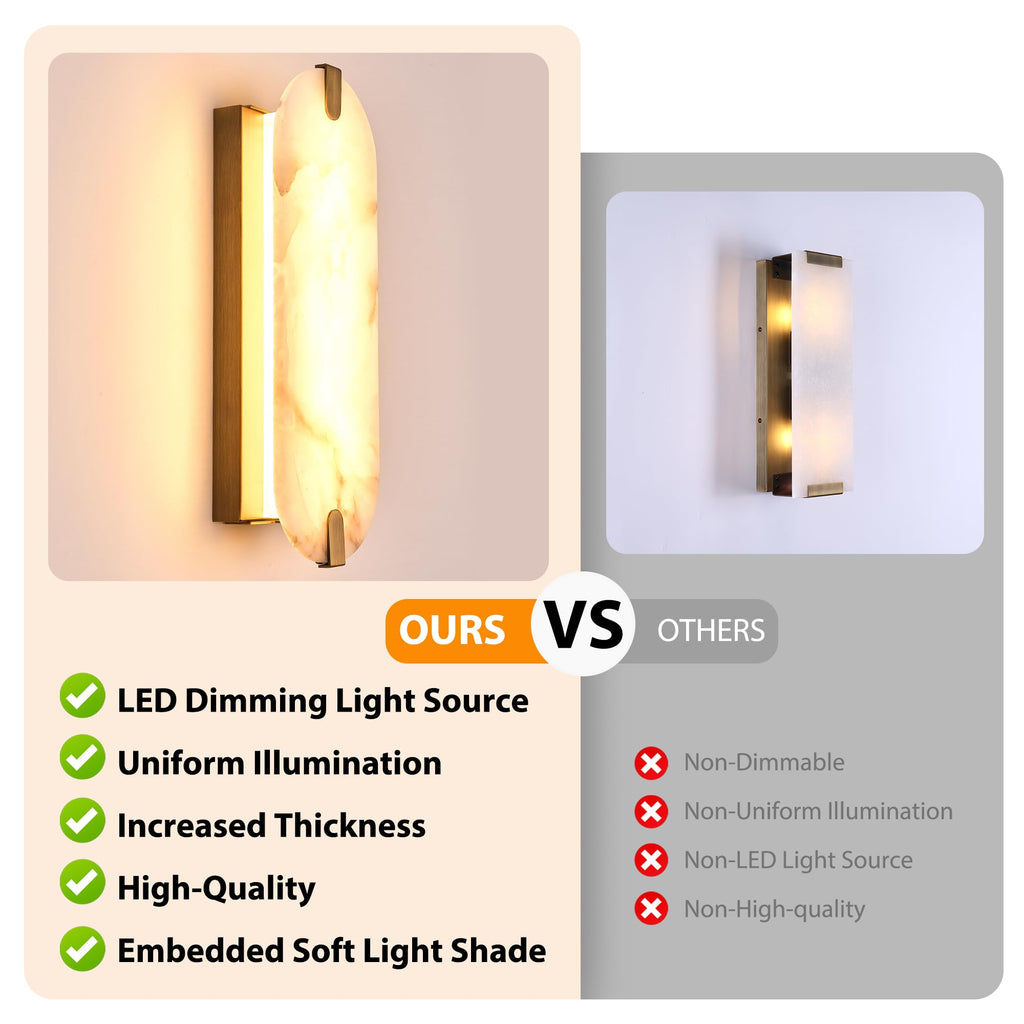 Alabaster Wall Sconces, 14.2 inch Wall Sconce, Natural Marble Wall Sconces Wall Lighting Set of Two, Dimmable Light