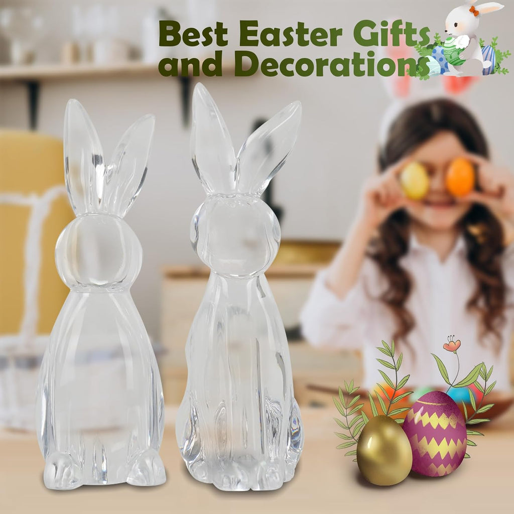 Easter Rabbit Statues, Elegant Bunny Figurines for Easter Decorations, Clear Rabbits Figurines Decor Table - Set of 2