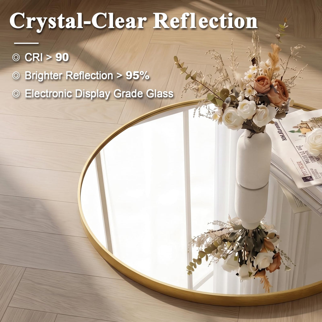 Champagne Bronze Mirror, Large Round Mirrors, 40 Inch Brushed Gold Round Mirror with Anti-Rust Metal Frame, Heavy