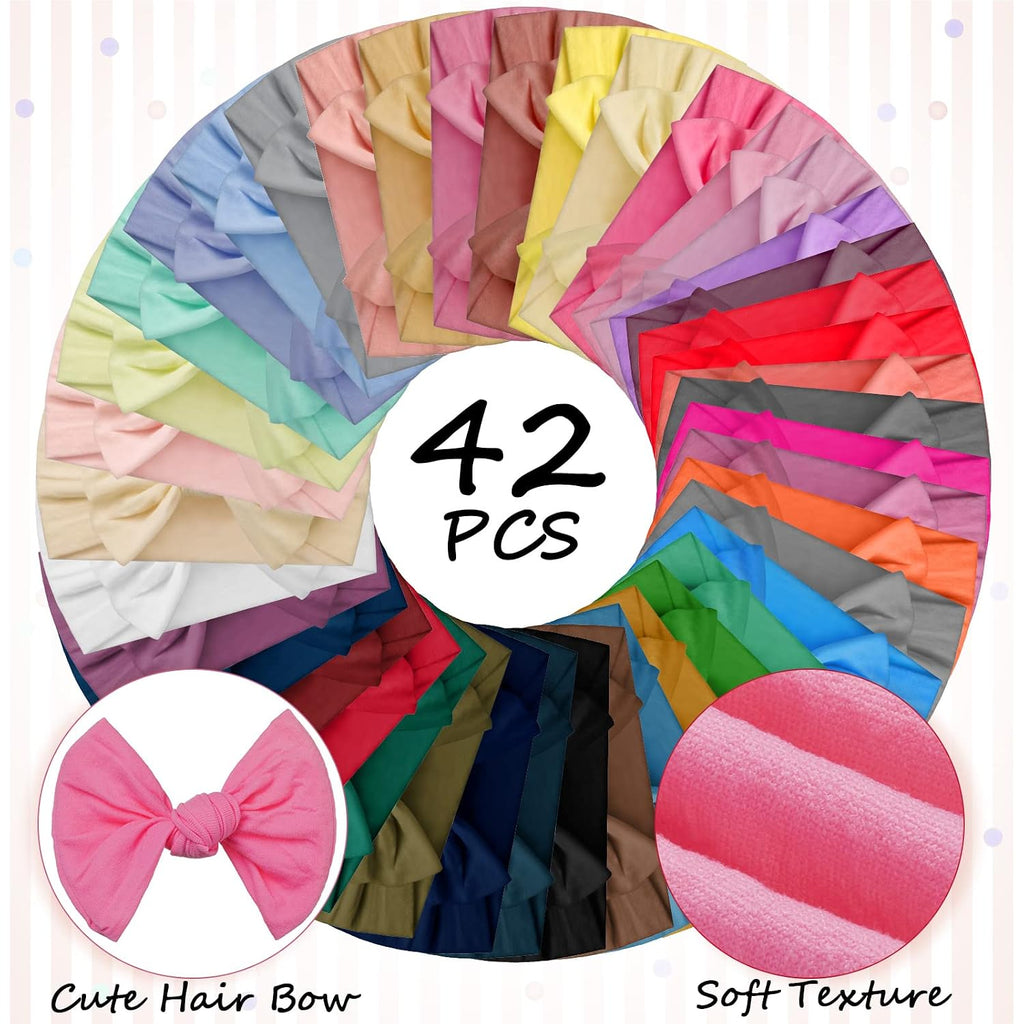 42 Pcs Baby Bows Nylon Headbands for Baby Girls Knotted