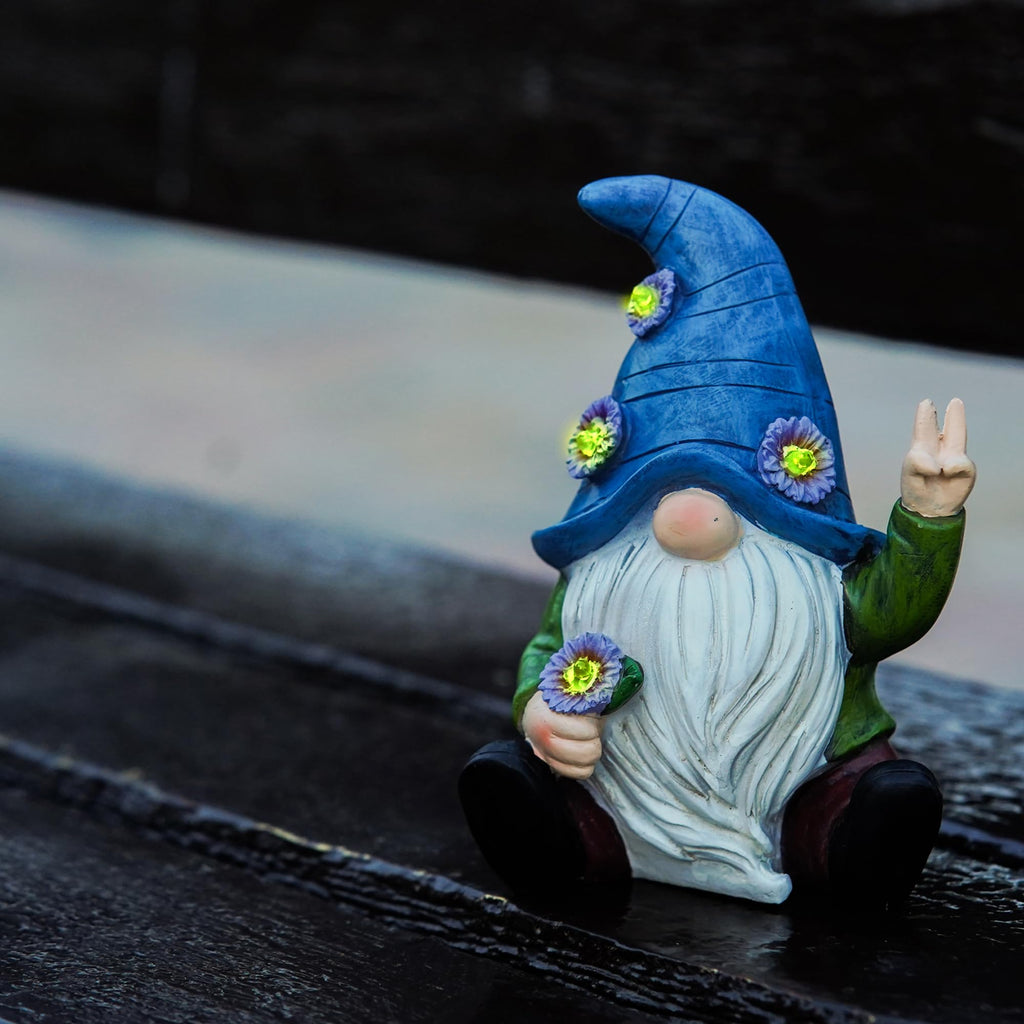 Blue Peace Yard Gnomes - Solar Statue, 11 Inch