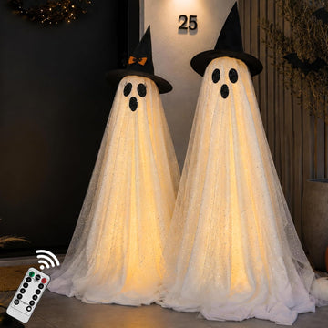 2Packs Halloween Decorations Outdoor,Halloweens Party Decoration Indoor,Spooky Ghost with Remote Control String - Set of 2