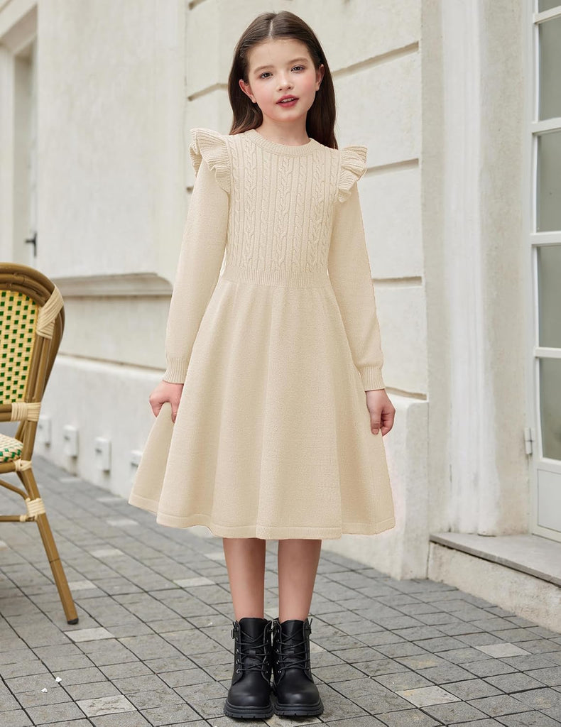 Girls Sweater Dress Fall Winter Long Sleeve Cable Knit Dresses
