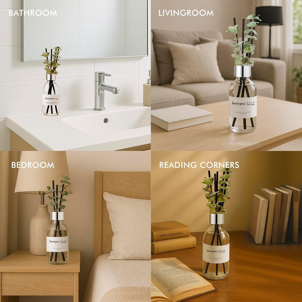 Reed Diffuser Set, 6.7 oz Eucalyptus Scented Diffuser with Sticks, Home Fragrance Reed Diffuser Shelf Decor