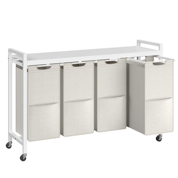 Laundry Sorter 4 Sections, Laundry Hamper with Wheels, 42 Gal (160 L), Rolling Laundry Basket, Pull-Out and Removable