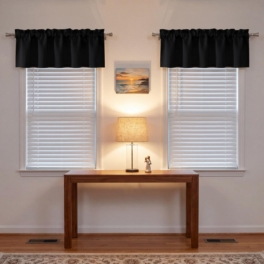 2 Panels Black Blackout Valance for Windows, 42" W x 16" L