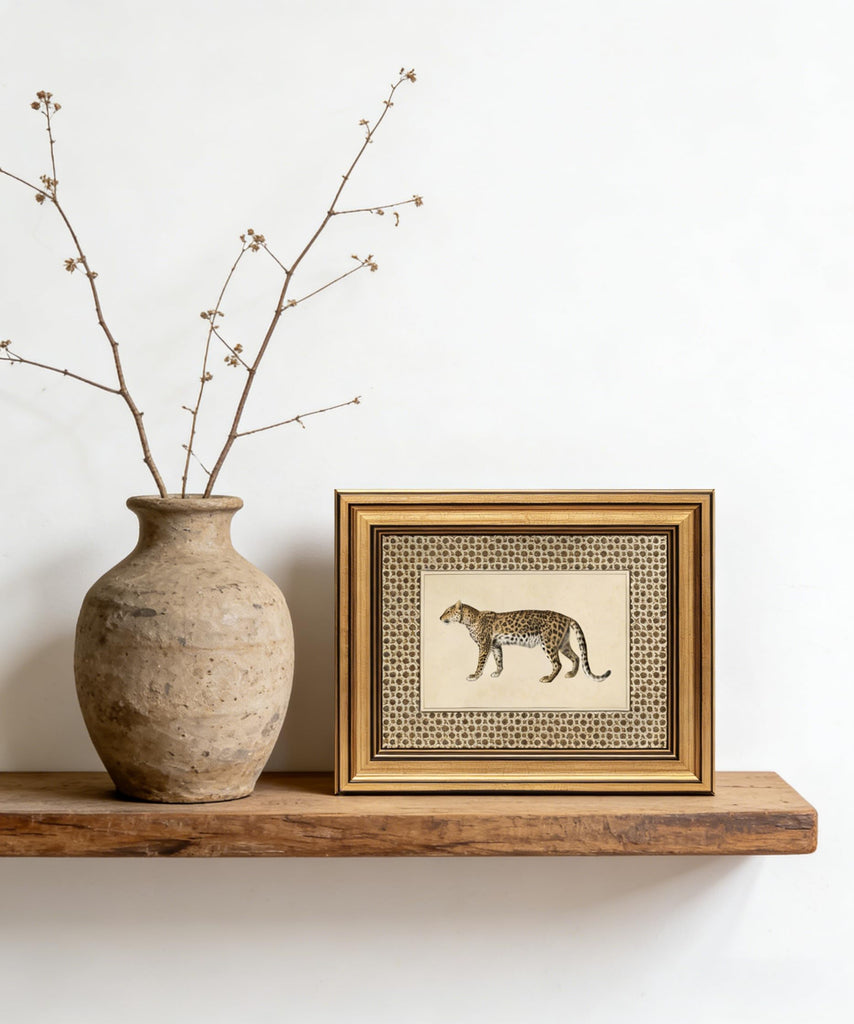 Gold Framed Wall Art, Vintage Leopard Canvas Prints - Maximalist Cheetah Safari Pictures Decor, Wildlife Animal