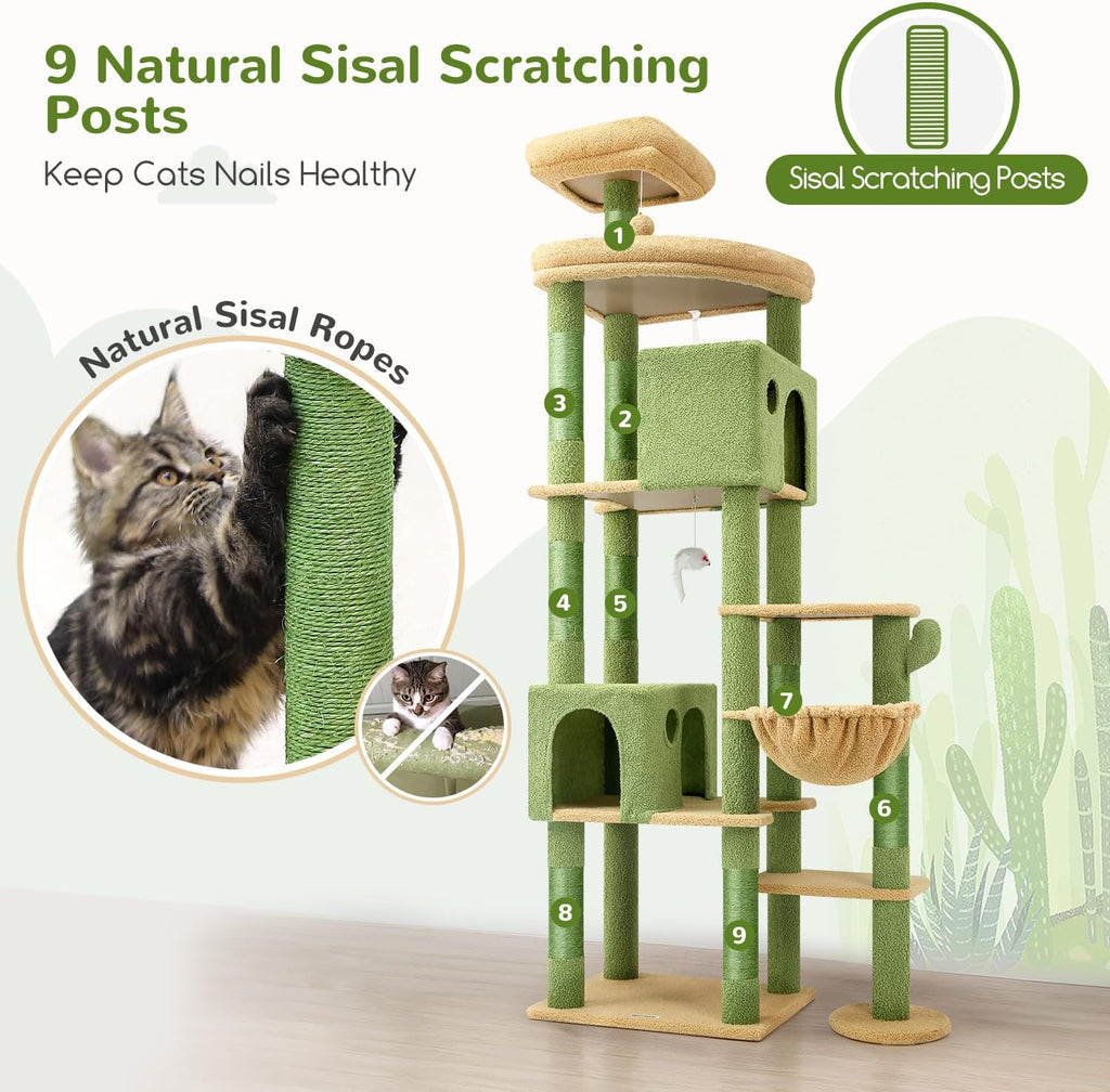 Cactus Giant Cat Tree for Indoor Large Cats, 83in, Green