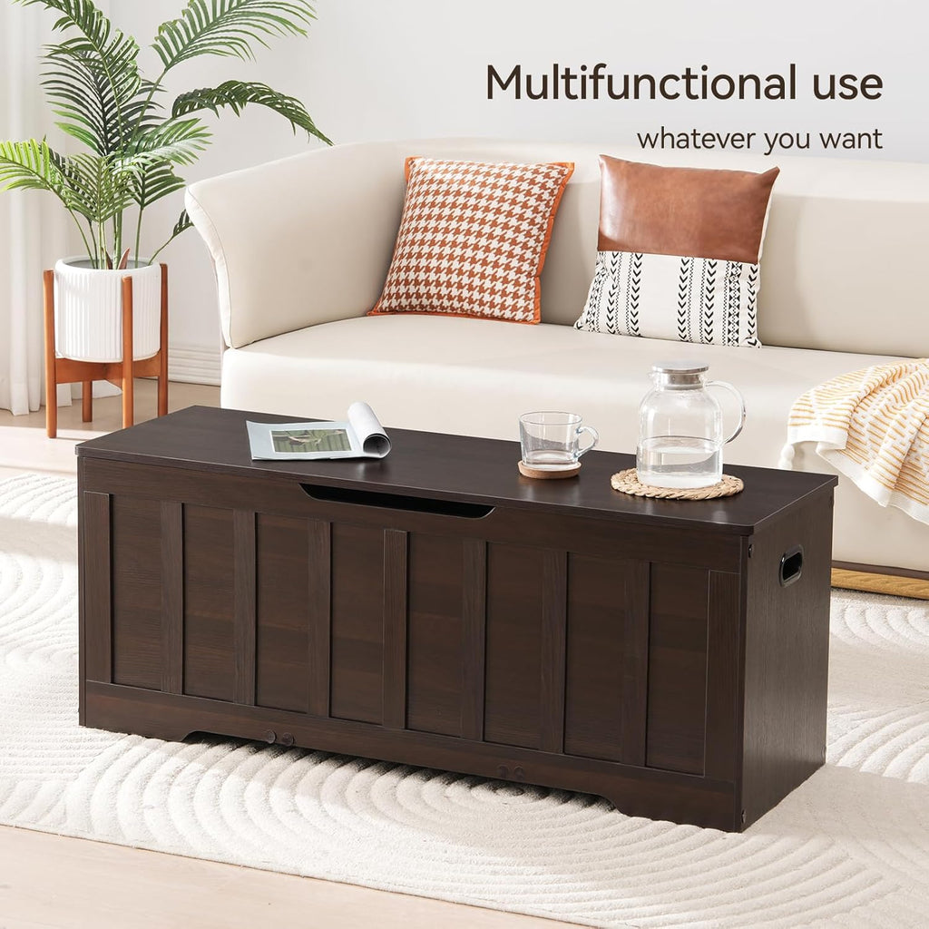 47.2"Storage Chest Extra Large,Wooden Storage Bench(Espresso) | Storage trunk with 2 Safety
