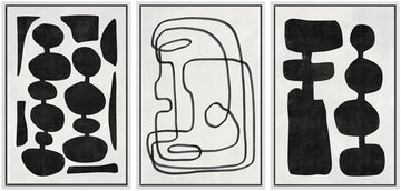 Framed Canvas Print Wall Art Set Retro Mid-Century Boho Duotone Collage Abstract Shapes Illustrations Minimal