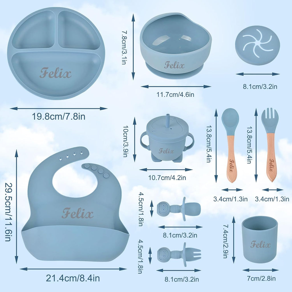 Personalized Silicone Baby Feeding Set with Name, Customized Baby Led Weaning Supplies Self Feeding Eating Utensils