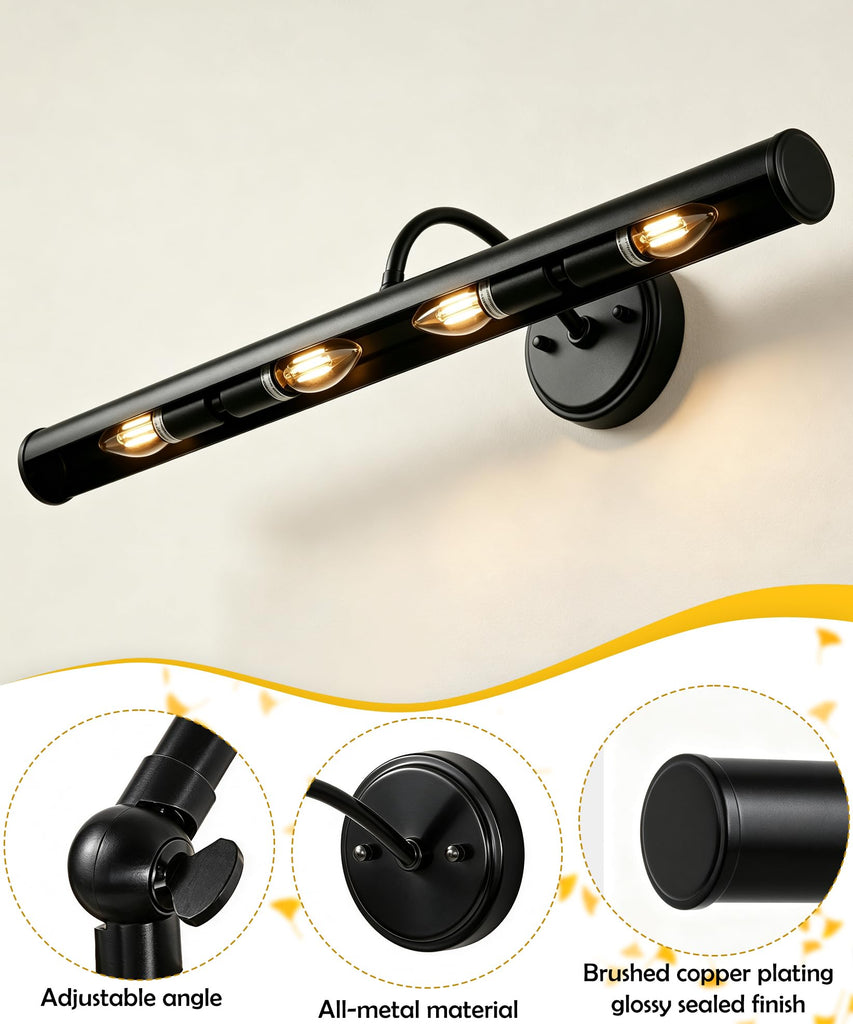 Hardwired Picture Lights,28 Inch Black Vintage Art Light,E12 Base, 330° Adjustable Rotatable,4‐Light Gallery Lighting