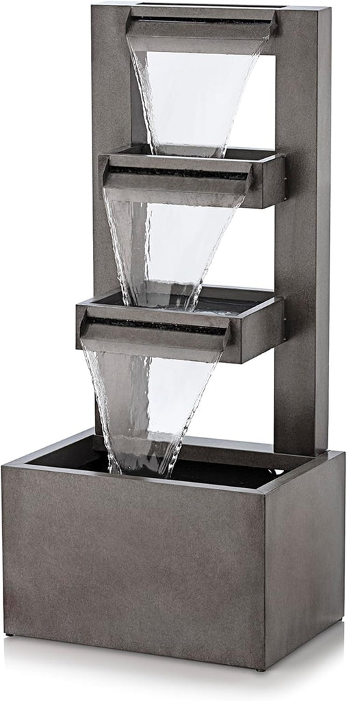43" Tall Multi-Tier Waterfall Fountain - Industrial Style Water Feature, Relaxing Water Flow, and Serene Landscaping