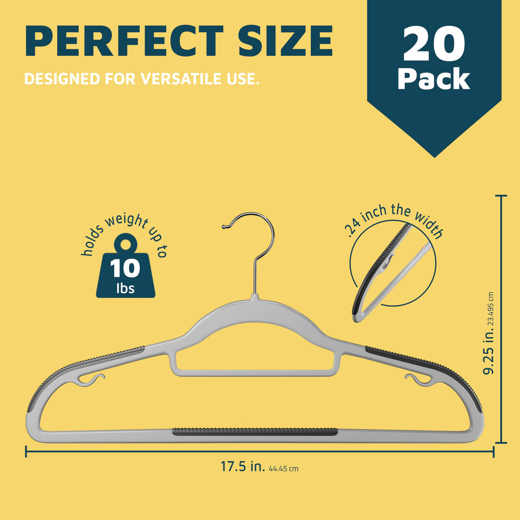 Plastic Clothes Hanger Set - 20 Pieces Versatile, Lightweight, Space-Saving, Non-Slip, Slim Designed, Dry and Wet