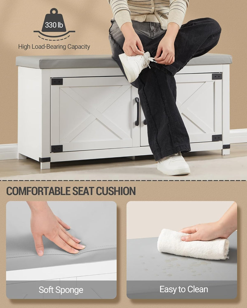 39.4" Shoe Storage Bench, with Soft Padded Seat Cushion & Doors