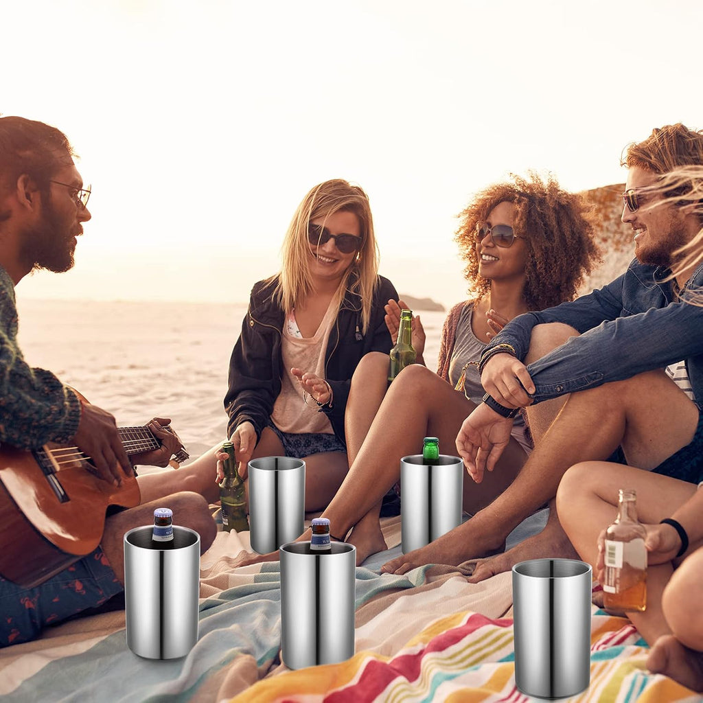Wine Chiller Bucket Wine Bottles Cooler Bulk, Stainless Steel Double Wall Insulated Champagne Ice Bucket - Set of 6