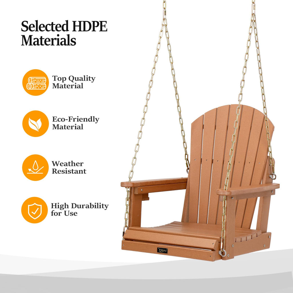 2.2FT HDPE Porch Swing, Patio Swing with Rotatable Cup Holder, Teak