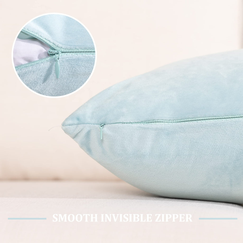 Powder Blue Velvet Throw Pillow Covers 20x20 inch, Decorative Solid Soft Cushion Cases for Couch Sofa Bed, Pack of 2