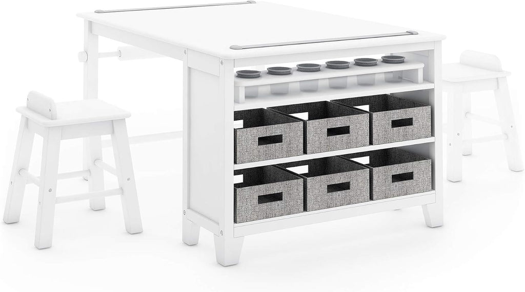 Kids' Art Table and Chair Set - Linen White: Wooden Kids Play Table for Arts and Crafts | Coloring Desk with Paint