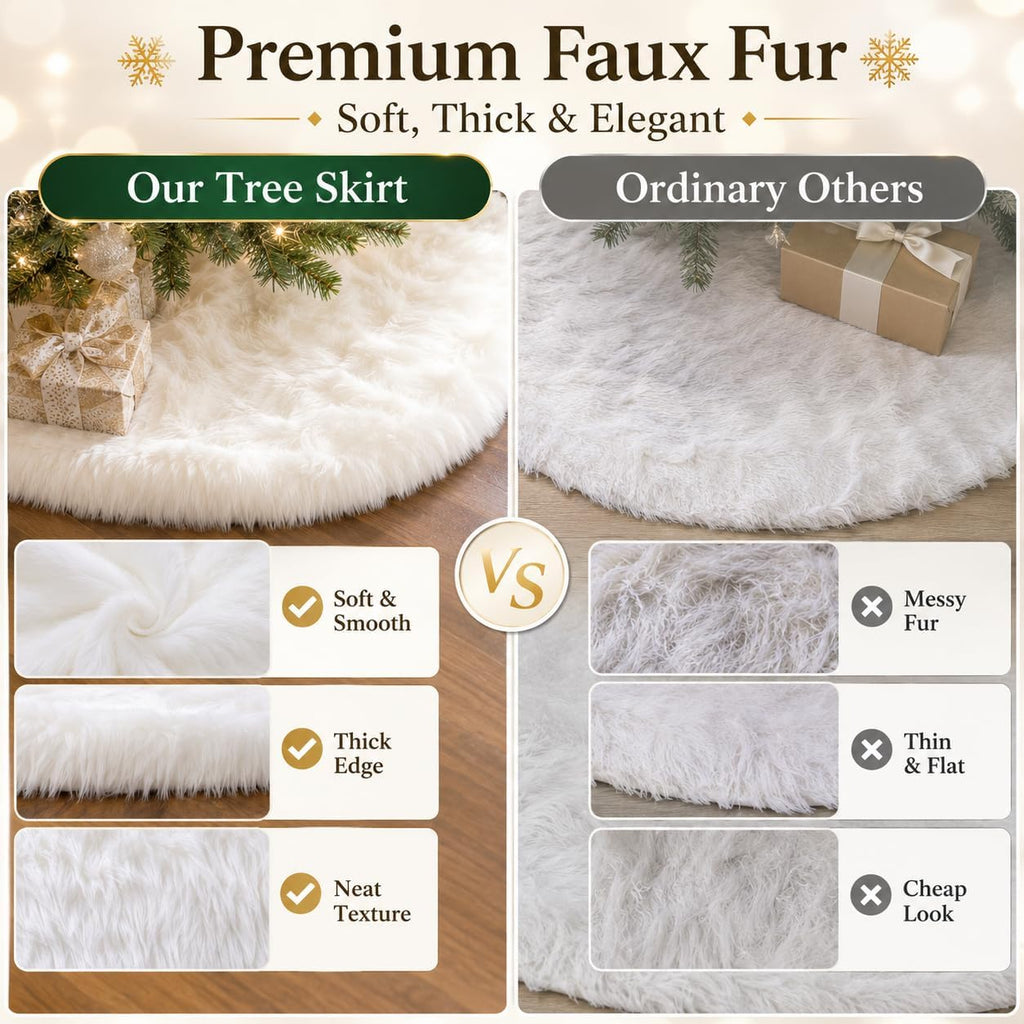 36 Inch Faux Fur Christmas Tree Skirt White Plush Skirt for Merry Christmas Party Christmas Tree Decoration