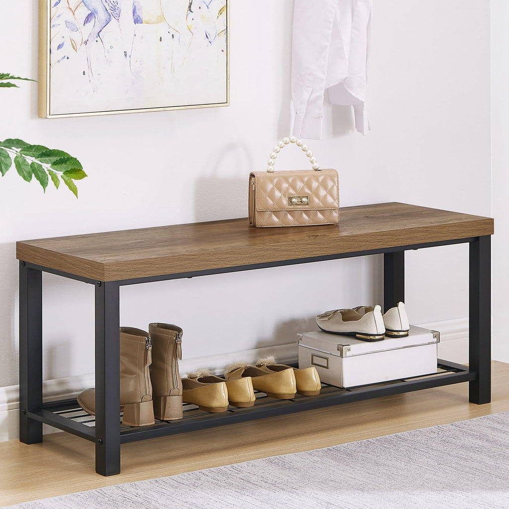 Entryway Bench, Modern Shoe Storage Bench, Rustic Wood and Metal Entry Bench Front Door Entrance, Industrial Indoor
