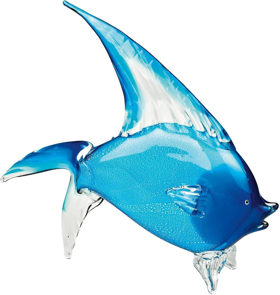 16" Mouth Blown Light Blue Tropical Fish Art Glass