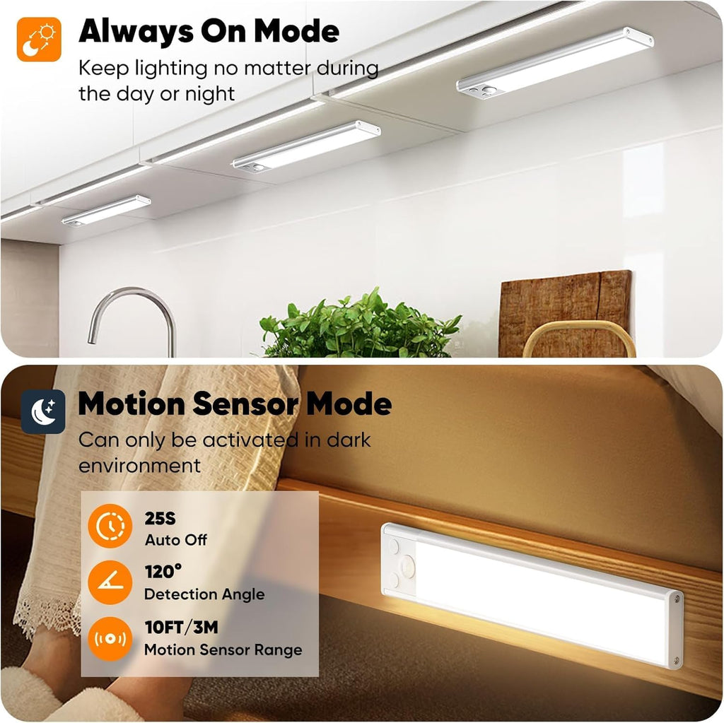 Under Cabinet Lights, 2500mAh 12 Inch Motion Sensor Rechargeable Battery Operated Wireless Under Counter Lights