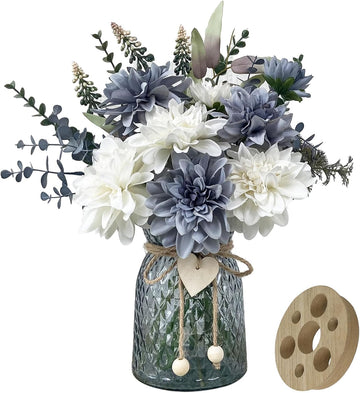Fake Flowers in Vase,Silk Artificial Flowers in Vase,8 Dahlias
