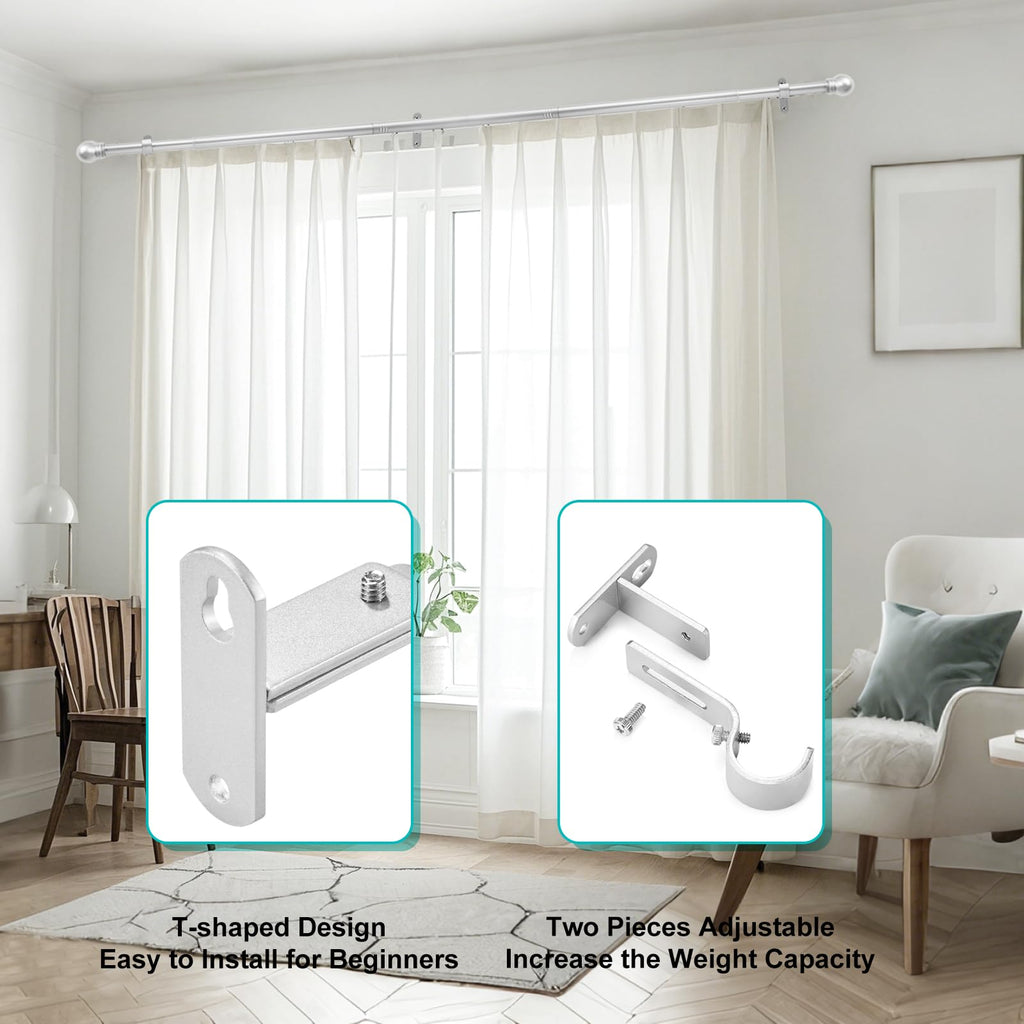 Adjustable Curtain Rod Brackets for 1" Rods, 3 Pack, Satin Silver