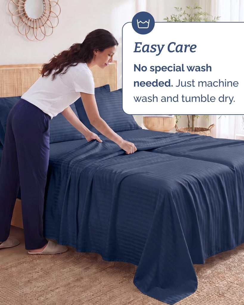 100% Rayon Derived from Bamboo - Sheet Set Split King - Navy Blue Sateen
