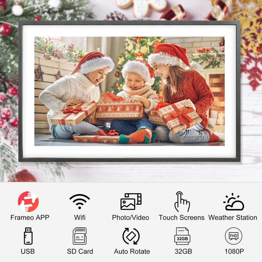 Frameo Digital Picture Frame WiFi 15.6 Inch Large Digital Photo Frame, 32GB, 1920 * 1080 IPS HD Touch Screen