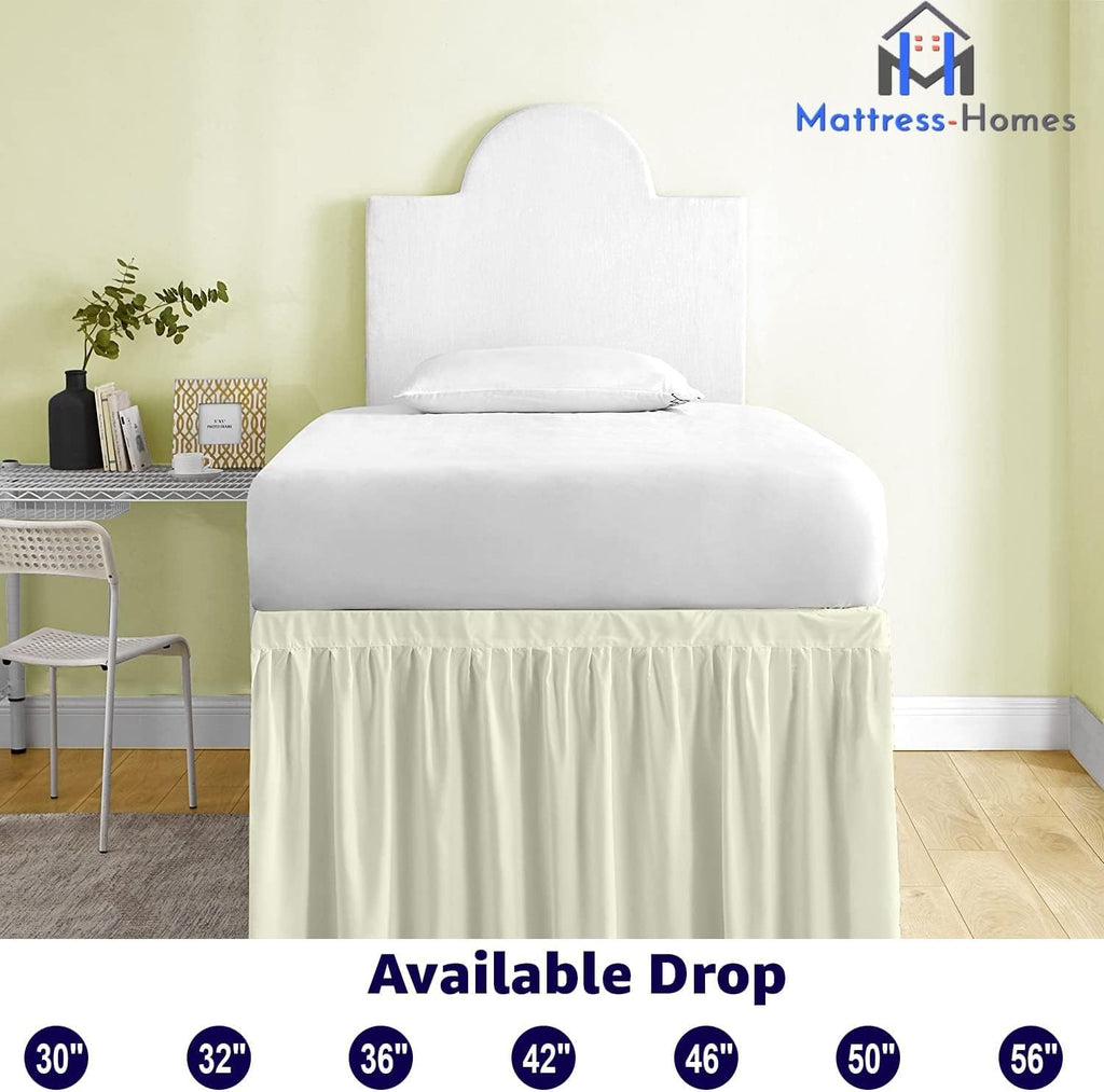 Ruffled Dorm Bed Skirt, Twin XL, 54-Inch Drop, Tailored with Split Corners, Ivory Dust Ruffle for Lofted College