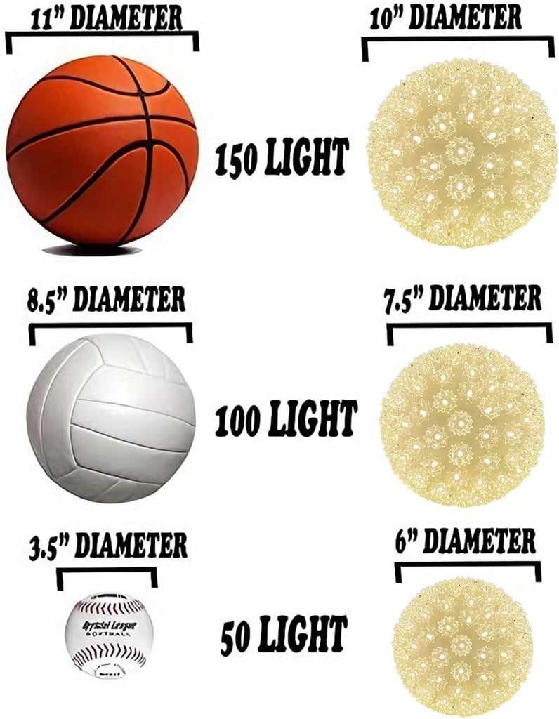9.5" 150 Lights LED Starlight Sphere, Hanging Christmas Light Ball with Plug-in Stackable Connection Sphere Lights