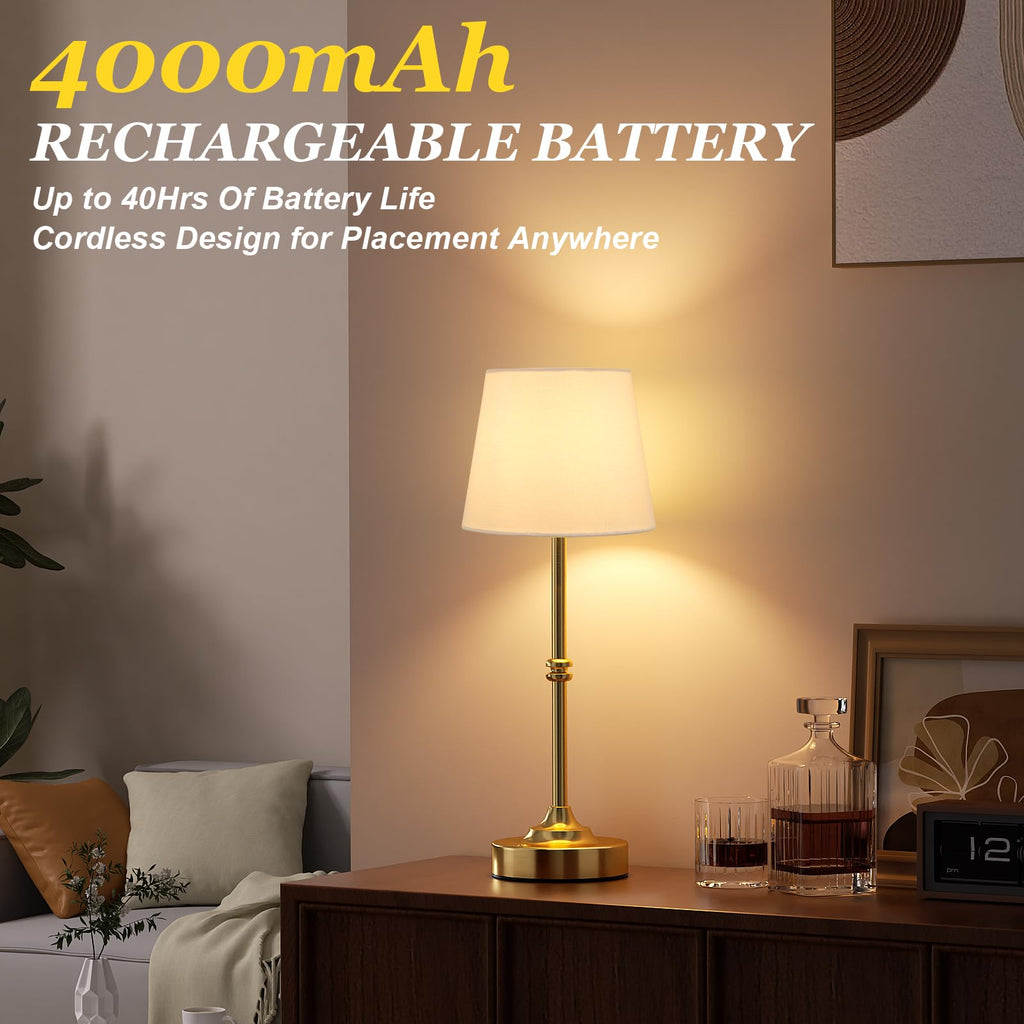 Cordless Table Lamp, Rechargeable Battery Operated, Brass, 1 Pack