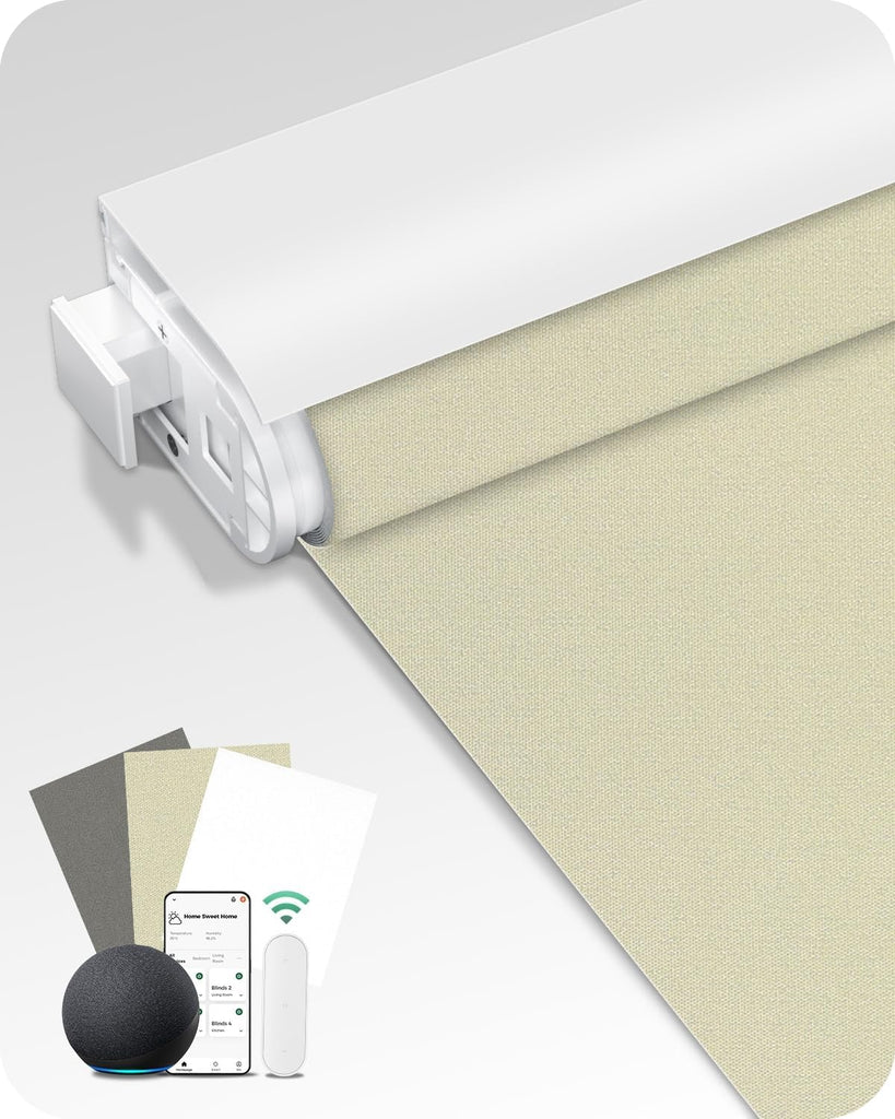 Motorized Blinds No Drill Automatic Roller Shades with Remot - Beige