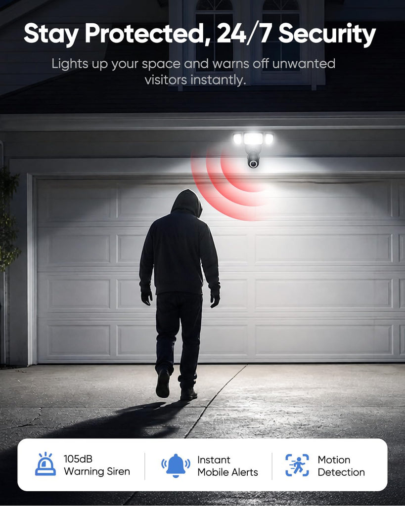 Floodlight Camera Hardwired, 2K+ UHD Outdoor Security Camera, 360° Pan & Tilt View, AI Detection & Tracking