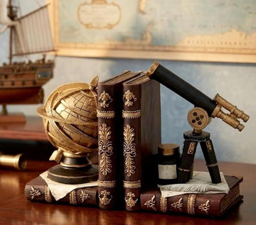 Galileo Bookends, Telescope, Globe, Armillary Sphere, Astronomy - Set of 2