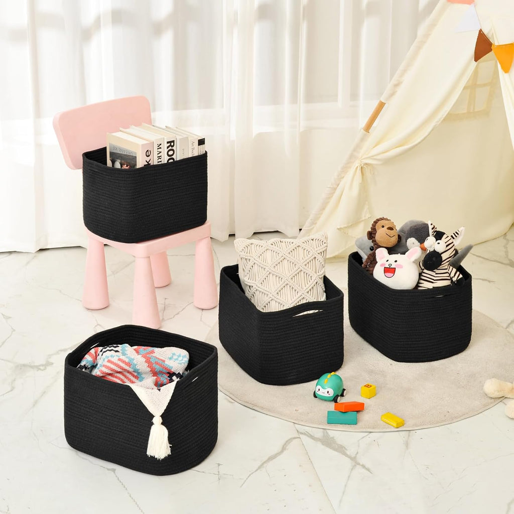 Storage Baskets for Organizing & Shelves, Woven Cotton Rope Organization Bins for Dog Toys, Clothes, Books, Nursery