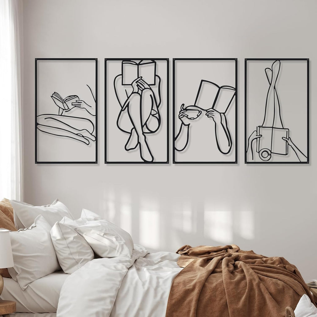 Metal Wall Art Decor Minimalist Abstract Woman Gold Wall Art Line Drawing metal line art Home Hanging Art Decor - Set of 4