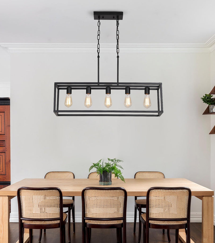 Black Rectangle Kitchen Island Lights Rectangular Modern Industrial Chandelier 5 Lights Linear Vintage Cage Light