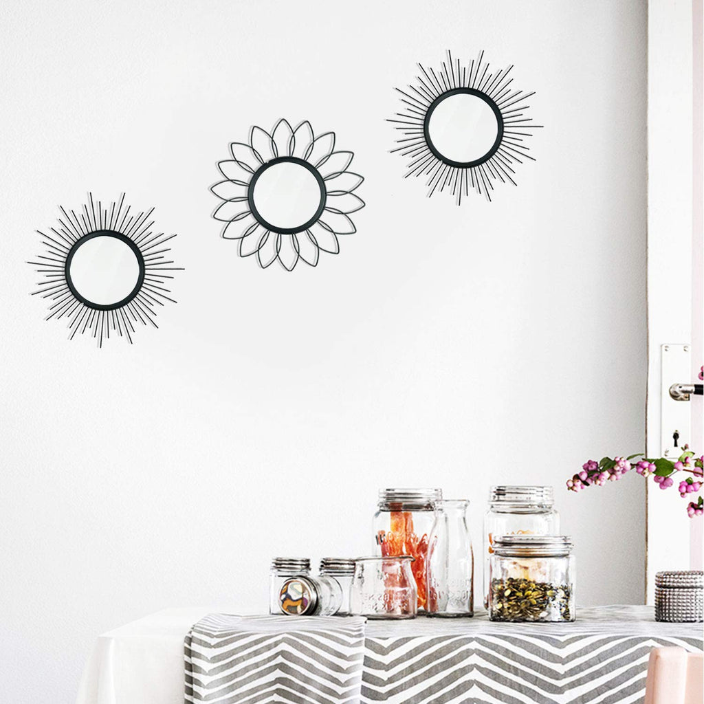 3 Pack Metal Mirror for Wall Cute Sunburst Wall Mirror Home Decor Accent