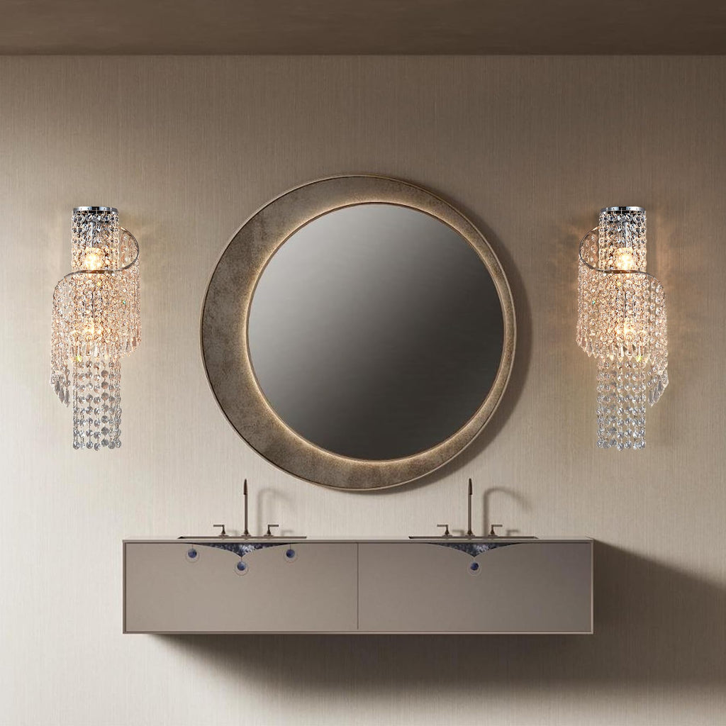 K9 Crystal Chrome Wall Sconces, Adjustable 3-Color LED Wall Light, FixtureVanity Wall Mount Lamps Bedroom Bathroom