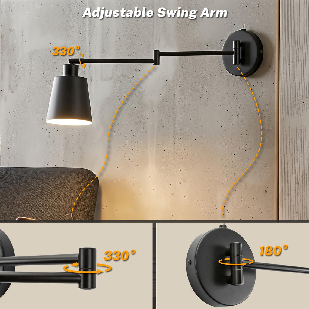 Wall Sconce Light with Adjustable Swing Arm for Bedside Reading