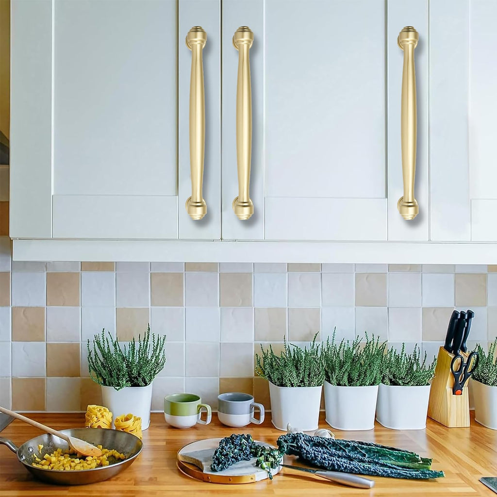 2 Pack 10inch(256mm) Center to Center Brushed Gold Cabinet Pulls Matte Gold Handles for Cabinets Cupboard Solid Heavy