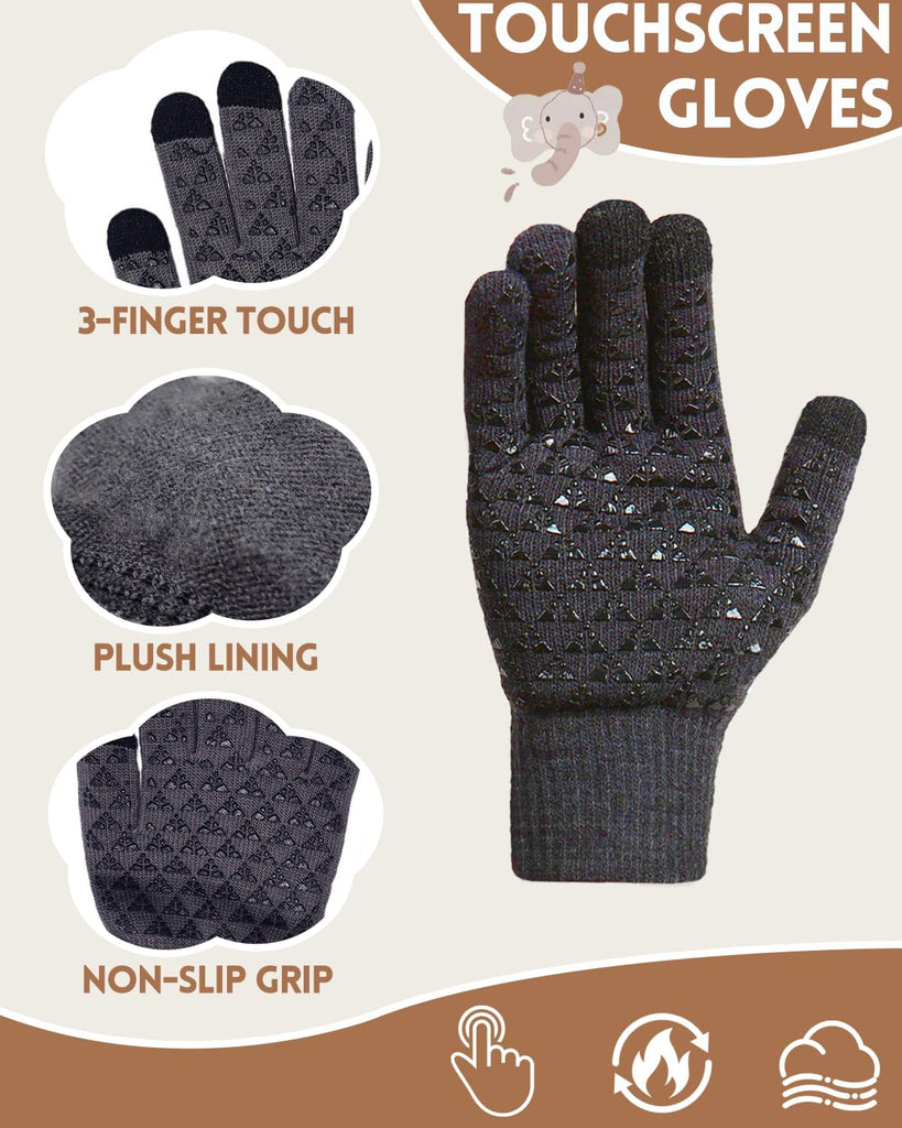 Kids Winter Beanie Hat Scarf Gloves Set, Knit Hat With Earmuffs Neck Gaiter Fleece Lined Touchscreen Gloves