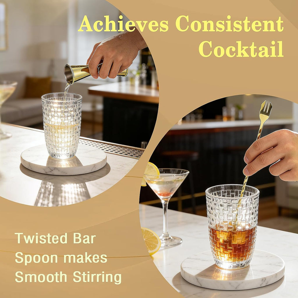 Cocktail Shaker Set - 13.5 Oz Gold Drink Martini Shaker Glass - Set of 4