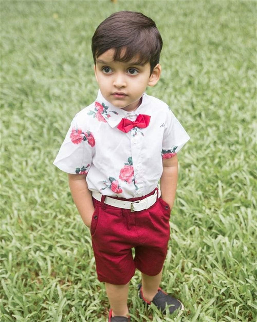 Toddler Baby Boys Summer Print Shirt Outfits Clothes Short Sleeve Button Down Tops + Shorts Set