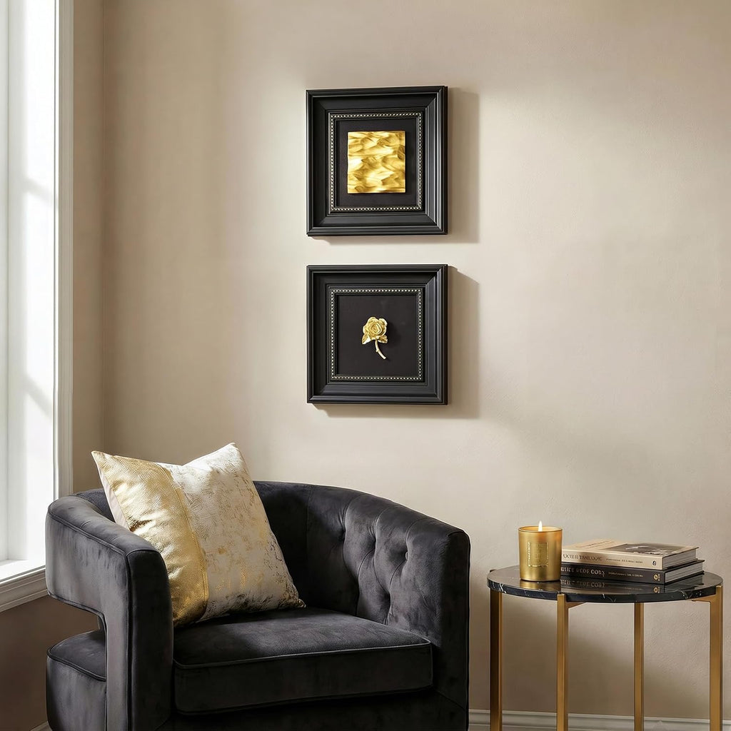 Vintage Framed Black and Gold 3D Wall Art - Set of 2